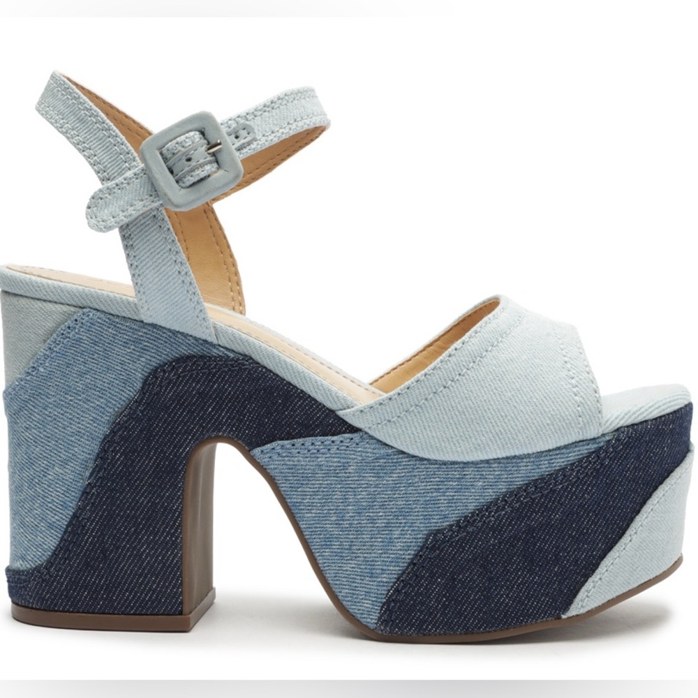 NIB: SCHUTZ Isabelle Denim Platform Sandals - Picture 8 of 11